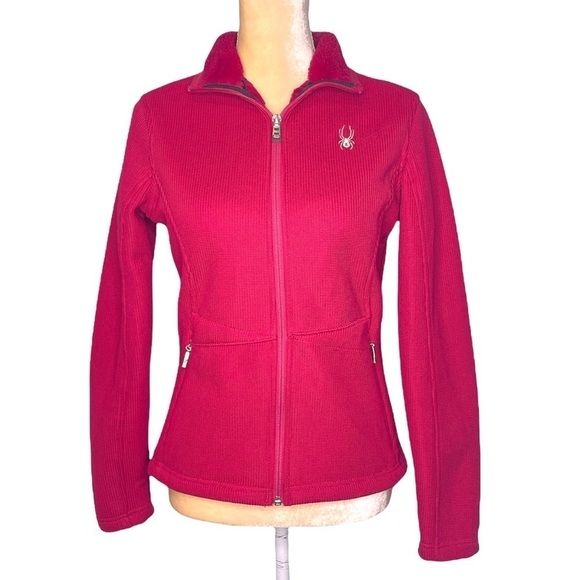 Spyder Core Knit Red Ribbed Full-Zip Plush Lined Jacket | Small - Picture 1 of 9